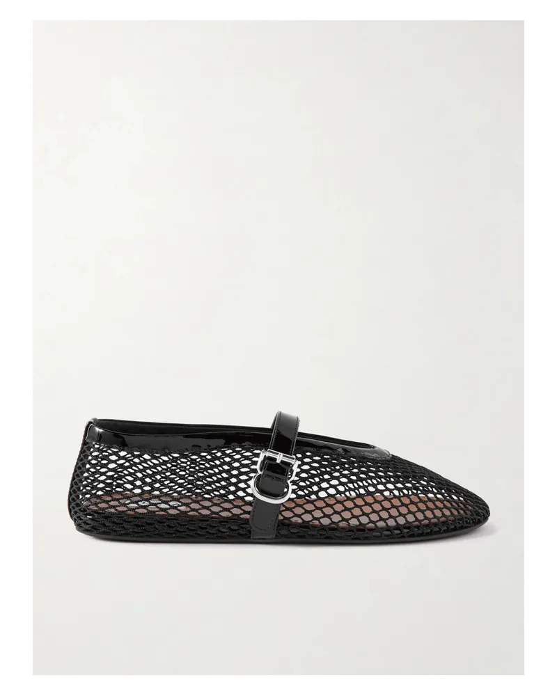 Alaïa Patent Leather-trimmed Mesh Ballet Flats - Black Black