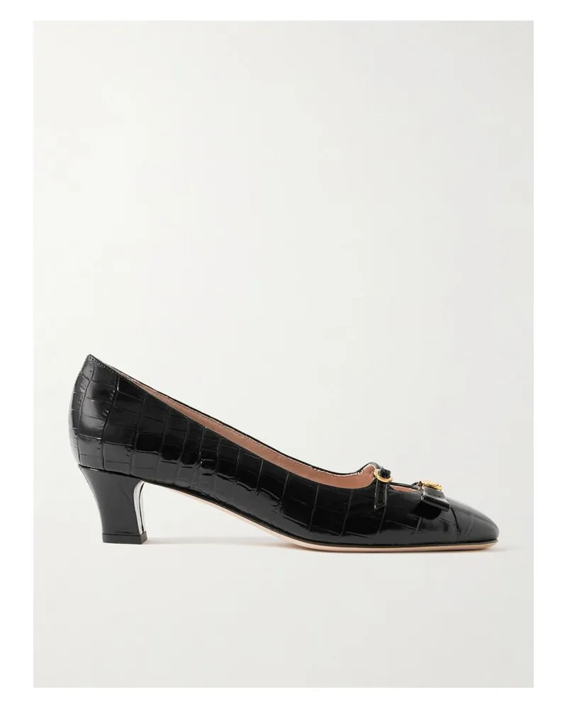 Valentino Garavani Bowow Décolleté 45 Pumps Aus Leder Mit Krokodileffekt - Schwarz Schwarz