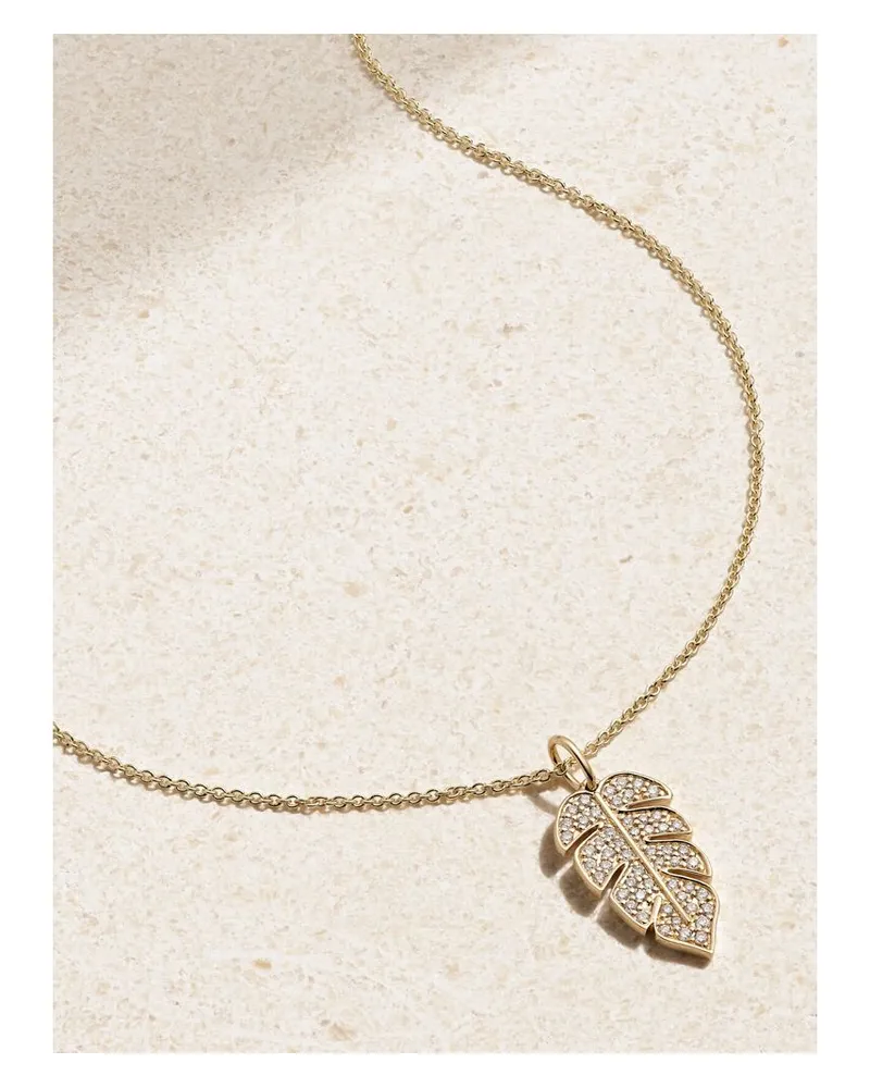 Sydney Evan Large Monstera Leaf Kette Aus 14 Karat Gold Mit Diamanten Gold