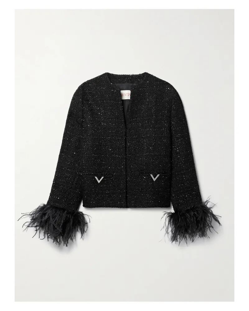 Valentino Garavani Jacke Aus Bouclé-tweed Mit Verzierungen In Metallic-optik - Schwarz Schwarz