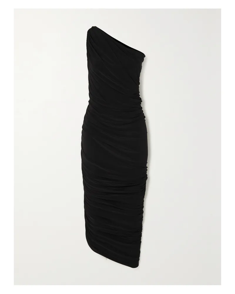 Norma Kamali Diana One-shoulder Ruched Stretch-jersey Gown - Black Black