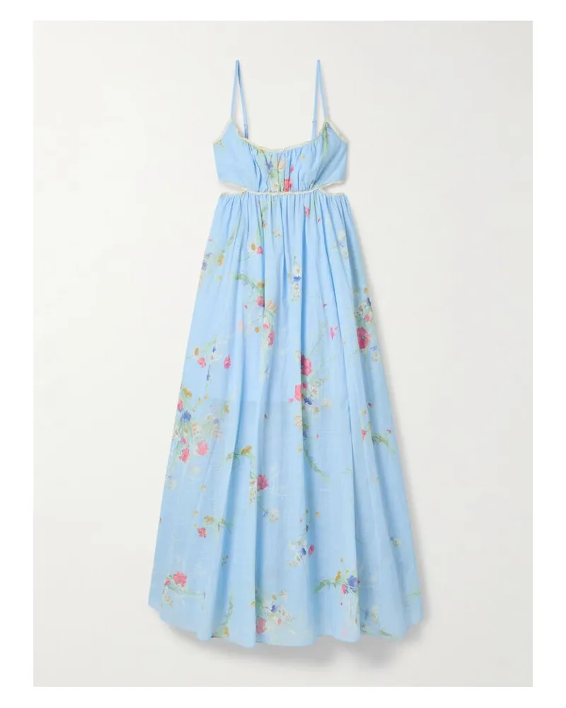 Zimmermann Lucky Picnic Maxikleid Aus Bedrucktem Baumwoll-voile Mit Besätzen Aus Häkelspitze Und Cut-outs - Blau Blau