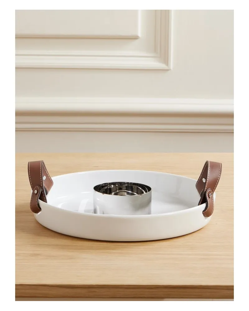 Ralph Lauren Home Wyatt Servierplatte Aus Porzellan, Leder Und Edelstahl - Weiß Weiß