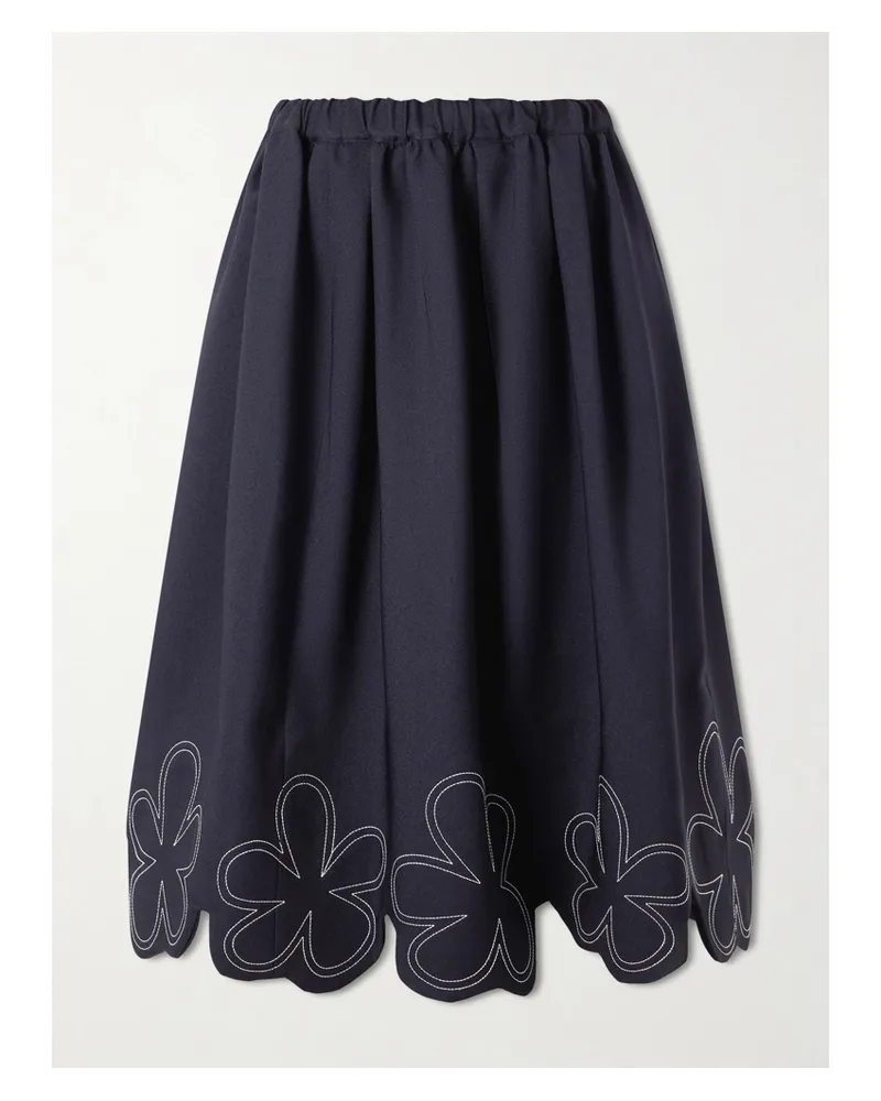 Comme des Garçons Embroidered Gabardine Midi Skirt - Blue Blue