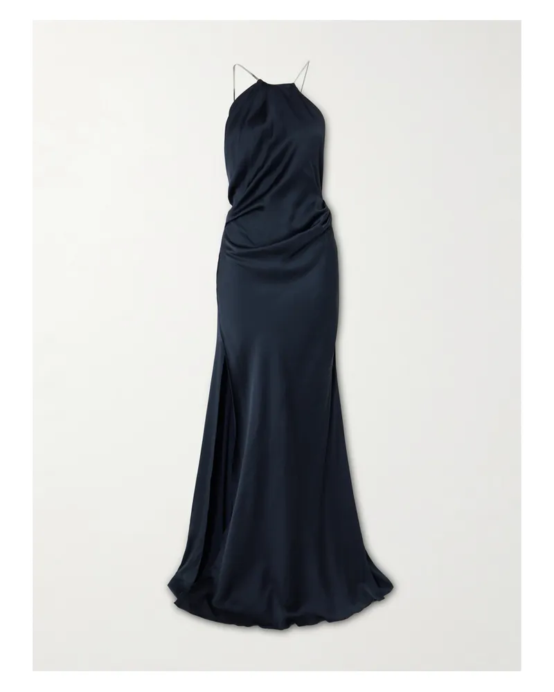 Victoria Beckham Maxikleid Aus Satin Mit Neckholder Und Kette - Blau Blau
