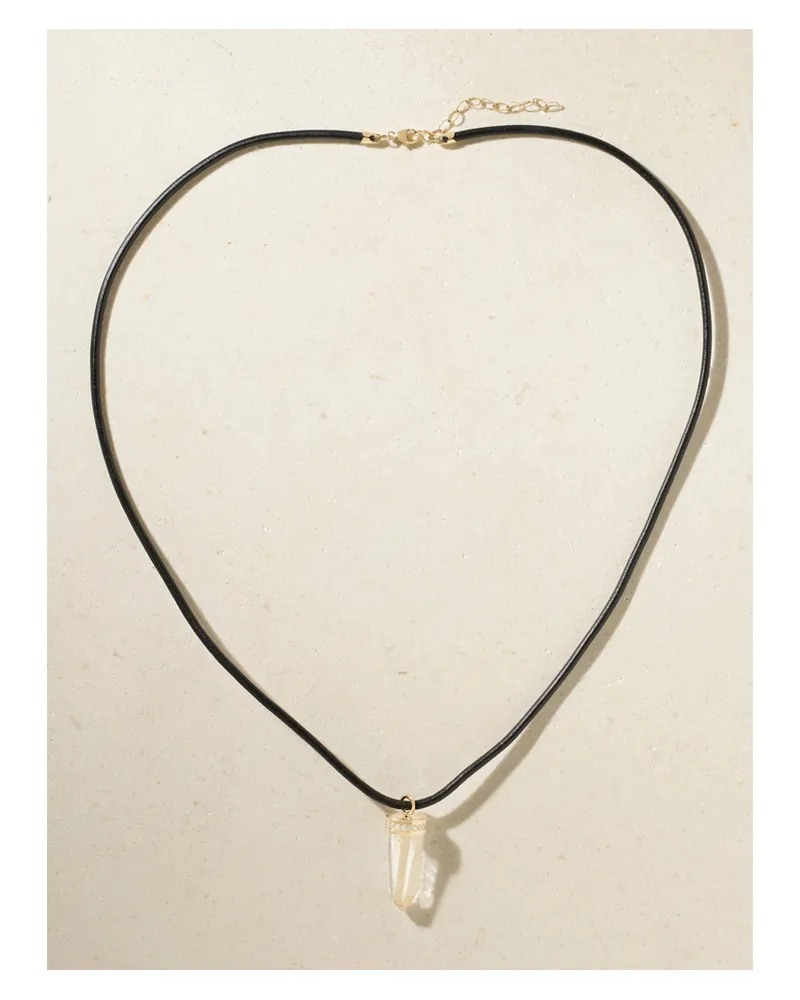 JIA JIA Jumbo 14-karat Gold, Quartz, Diamond And Leather Necklace - Neutrals Neutrals