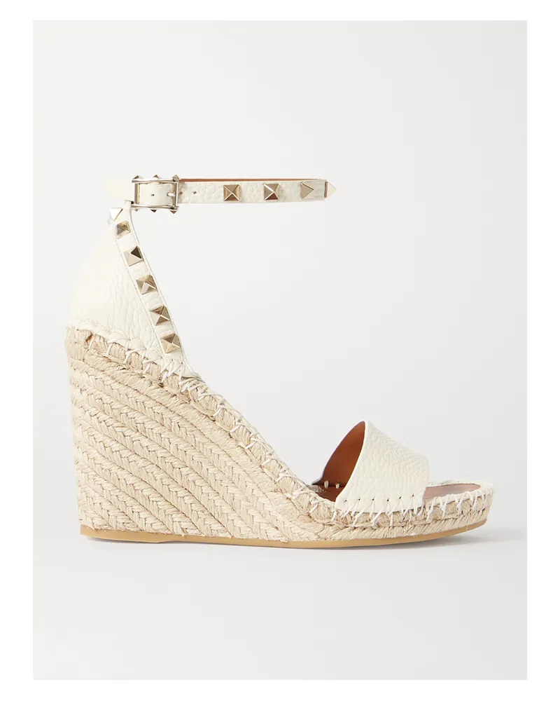 Valentino Garavani Rockstud 105 Espadrille-wedges Aus Strukturiertem Leder - Wollweiß Wollweiß