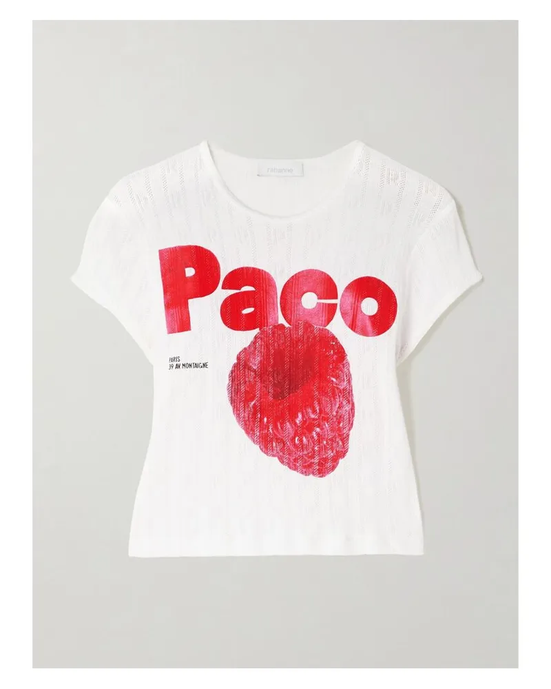 Paco Rabanne Verkürztes T-shirt Aus Baumwolle In Pointelle-strick - Weiß Weiß