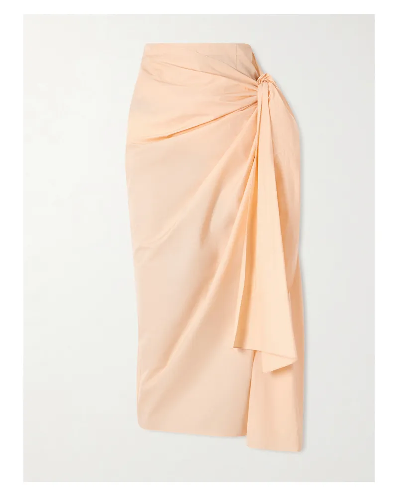 KHAITE Shay Tie-detailed Draped Cotton-poplin Wrap Midi Skirt - Orange Orange