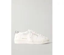 Matchstar Sneakers Aus Leder Mit Glitter-finish In Distressed-optik - Weiß