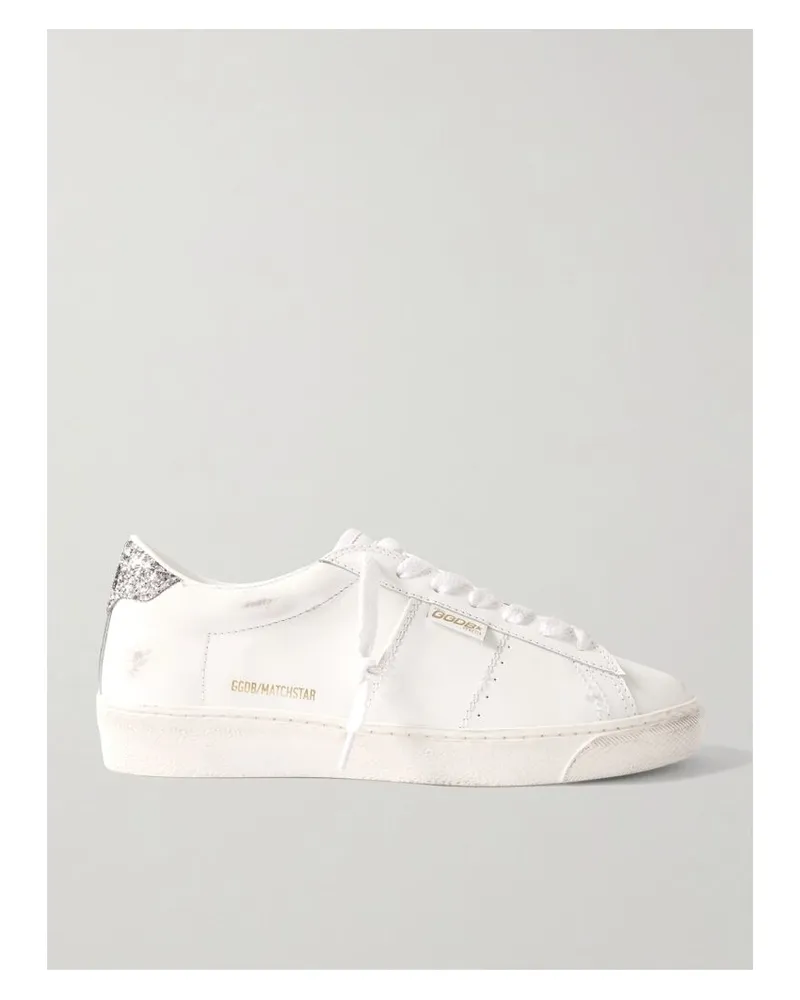 Golden Goose Matchstar Sneakers Aus Leder Mit Glitter-finish In Distressed-optik - Weiß Weiß