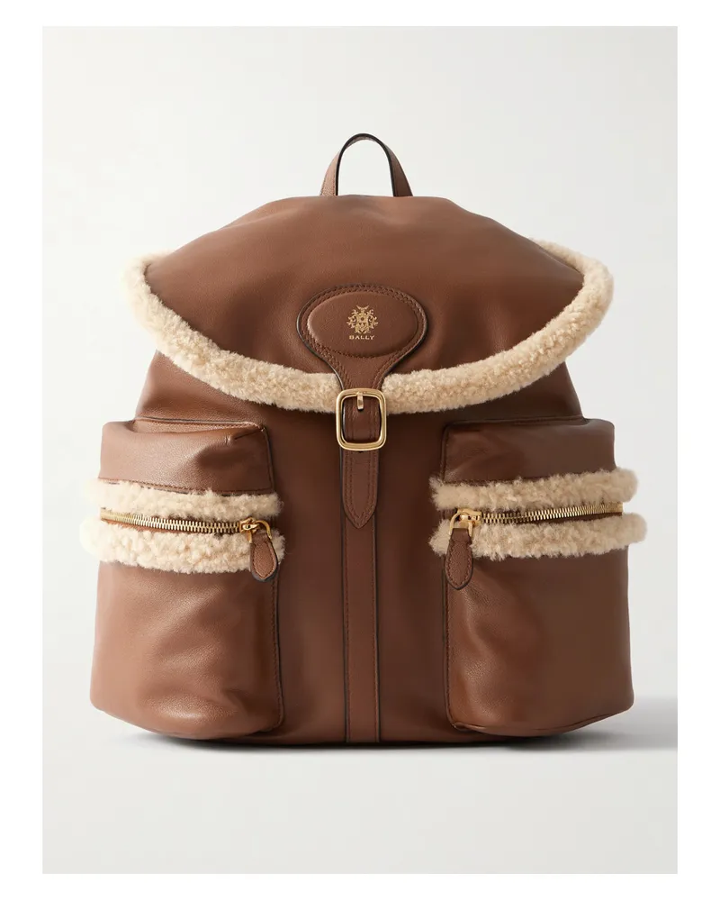 Bally Shearling-trimmed Leather Backpack - Brown Brown