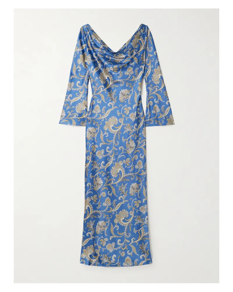 Veronica Beard Ember Maxikleid Aus Satin Aus Einer Seidenmischung Mit Paisley-muster Und Raffungen - Blau Blau