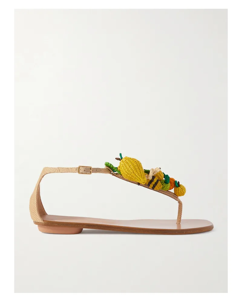 Aquazzura Citrus Punch Zehensandalen Aus Geflochtenem Raffiabast Mit Verzierungen - Gelb Gelb