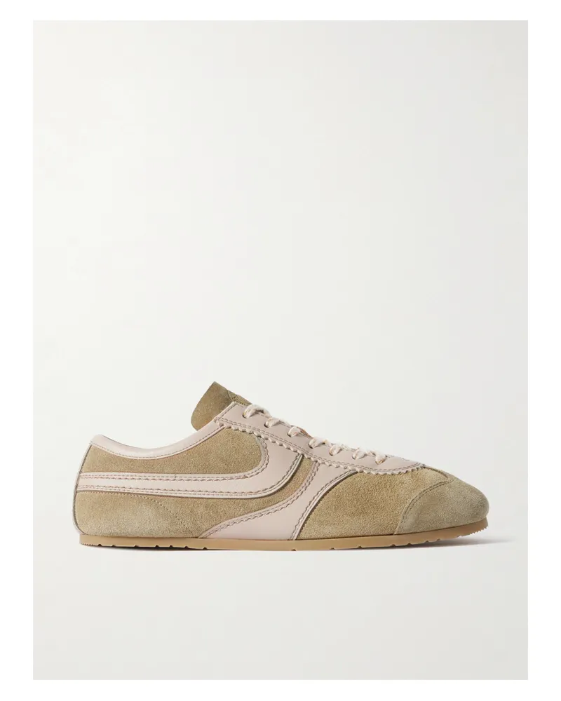Dries van Noten Leather-trimmed Suede Sneakers - Neutrals Neutrals