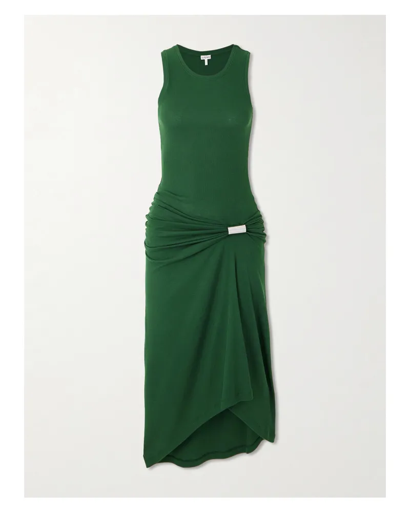 Loewe Asymmetrisches Kleid Aus Geripptem Stretch-baumwoll-jersey Mit Raffungen - Grün Grün