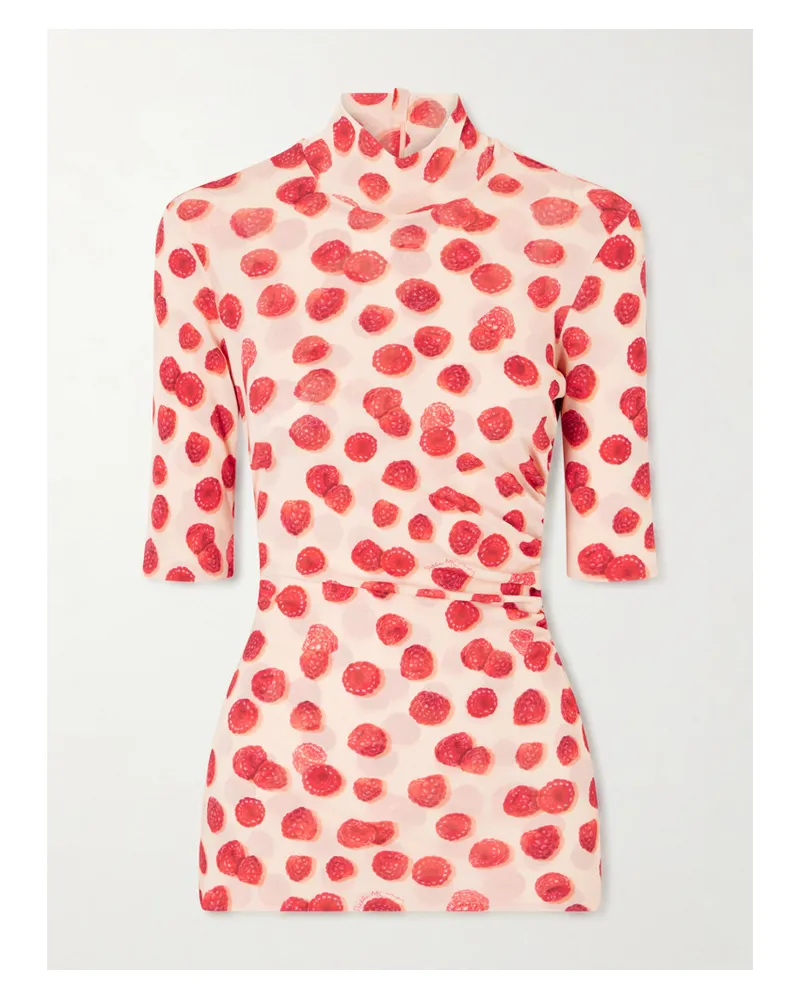 Stella McCartney Gathered Printed Mesh T-shirt Red