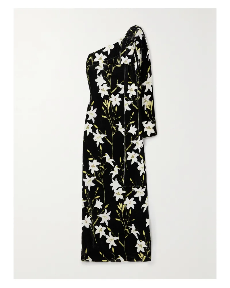 BERNADETTE Nel Asymmetrische Robe Aus Samt Mit Blumenprint Und Schleife - Schwarz Schwarz