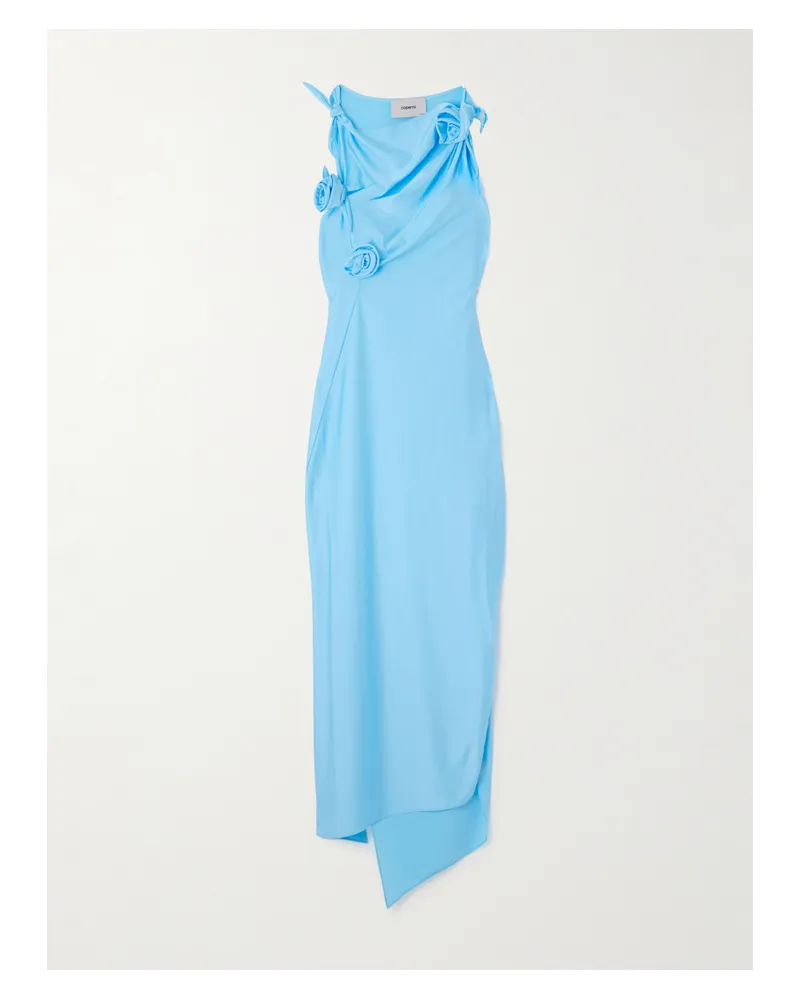 COPERNI Robe Aus Stretch-satin Mit Blumenapplikationen - Blau Blau