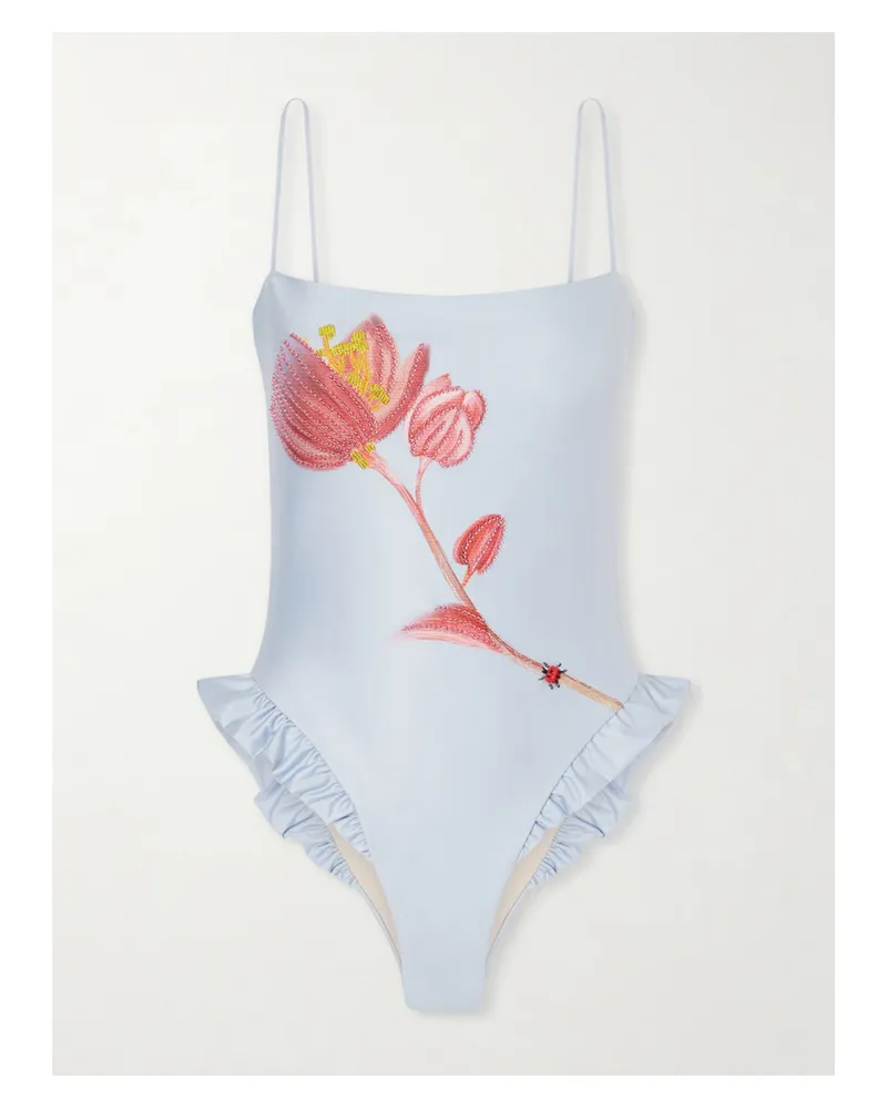 AGUA BENDITA Montaña Bead-embellished Stretch Recycled Swimsuit - Blue Blue