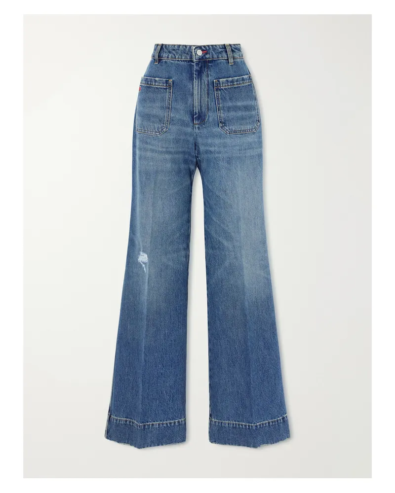 Victoria Beckham Alina Distressed High-rise Wide-leg Jeans - Blue Blue