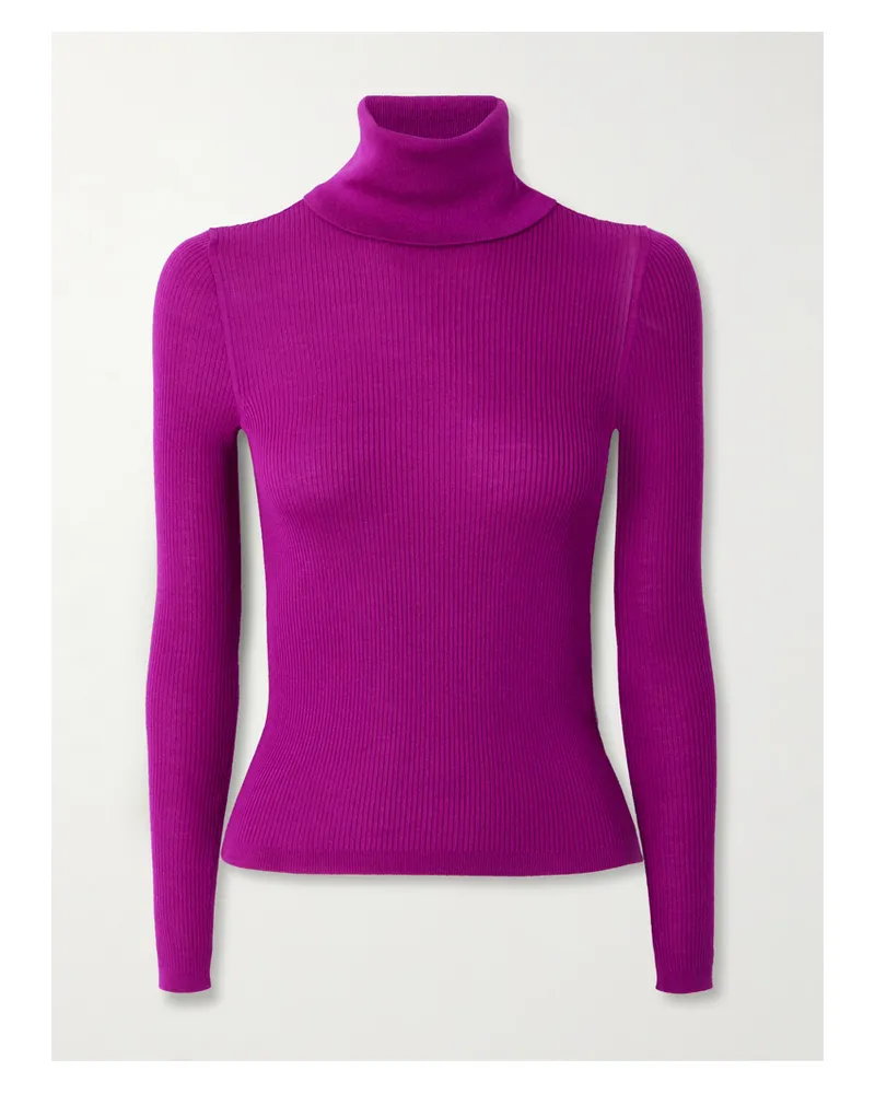 Saint Laurent Ribbed Wool, Cashmere And Silk-blend Turtleneck Sweater - Purple Purple