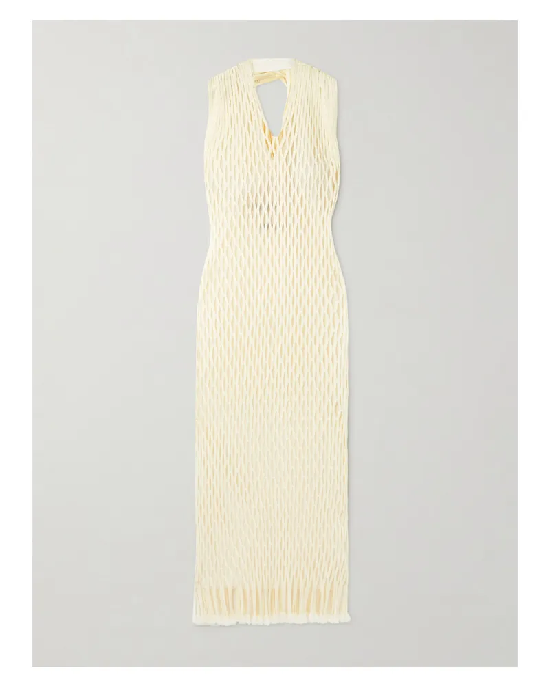 Proenza Schouler Zora Neckholder-midikleid Aus Mesh Mit Fransen - Elfenbein Elfenbein
