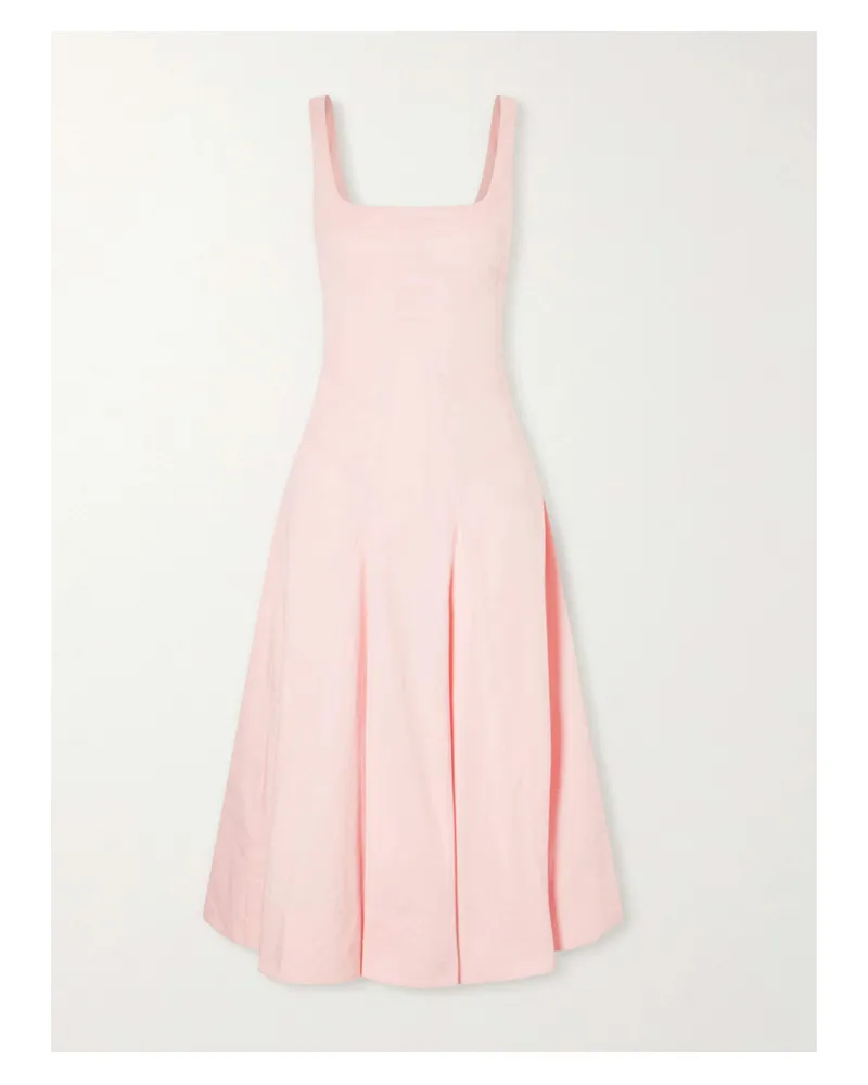 STAUD Willow Pleated Cotton-blend Midi Dress - Pink Pink