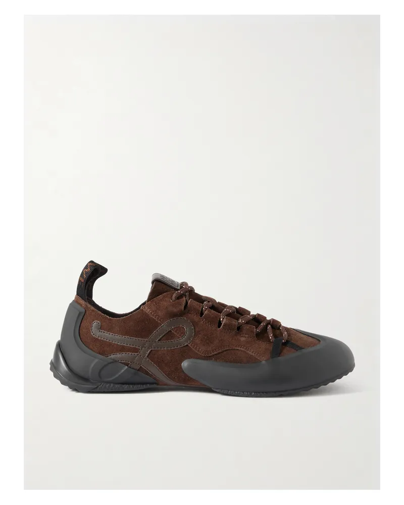 Loewe Grip Tpu And Leather-trimmed Suede Sneakers - Brown Brown