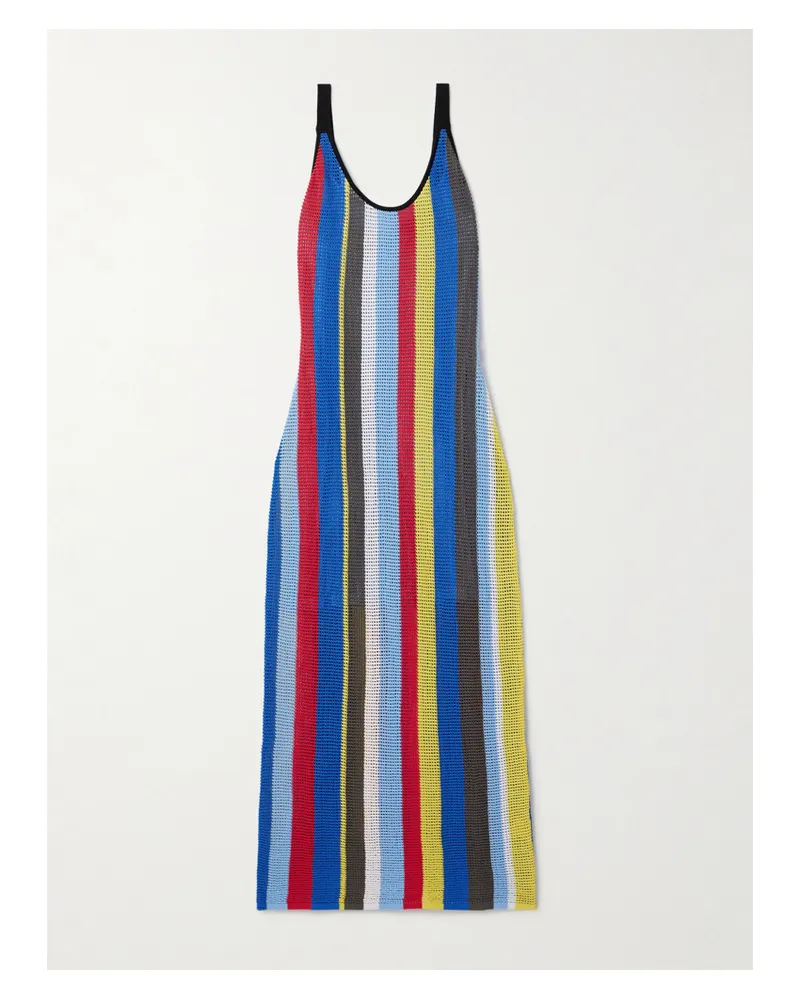 STAUD Jessica Gestreiftes Midikleid Aus Gehäkelter Baumwolle - Mehrfarbig Mehrfarbig
