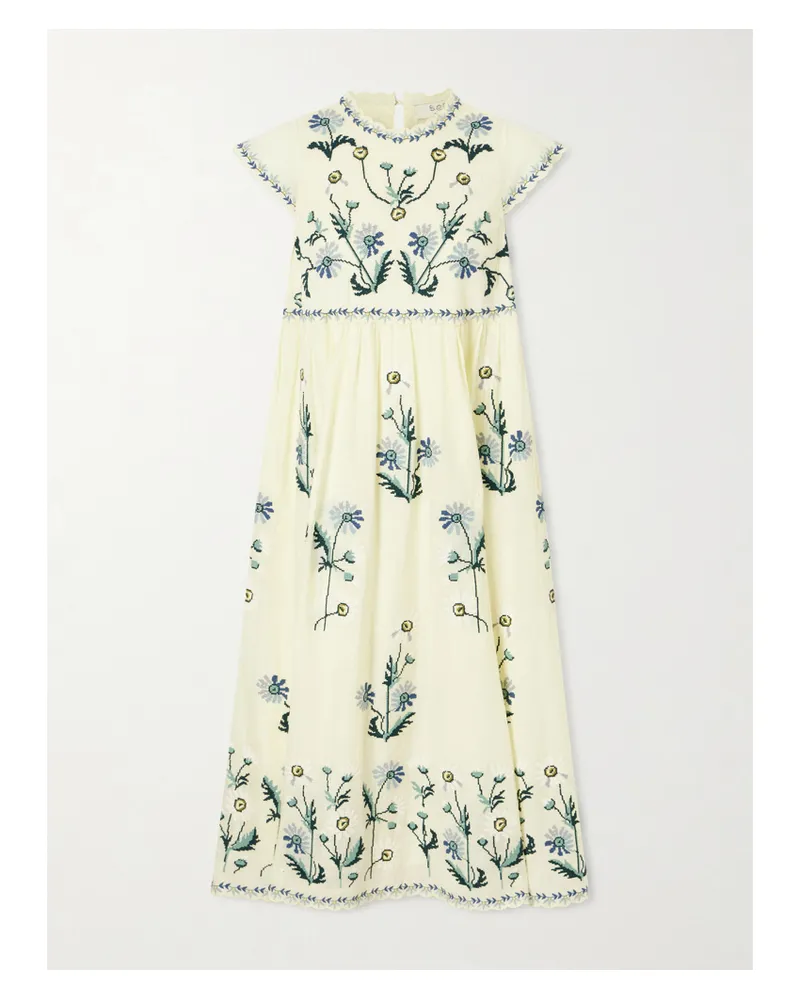 Sea Audra Embroidery Cotton Midi Dress - Yellow Yellow