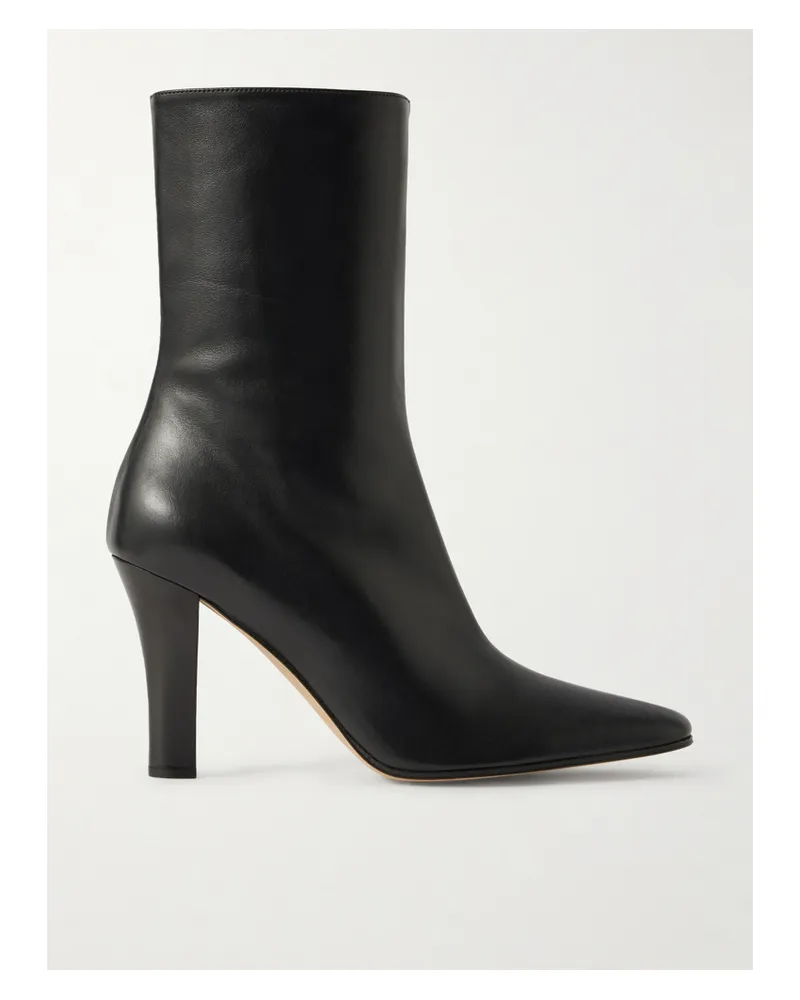The Row Mona Leather Ankle Boots - Black Black