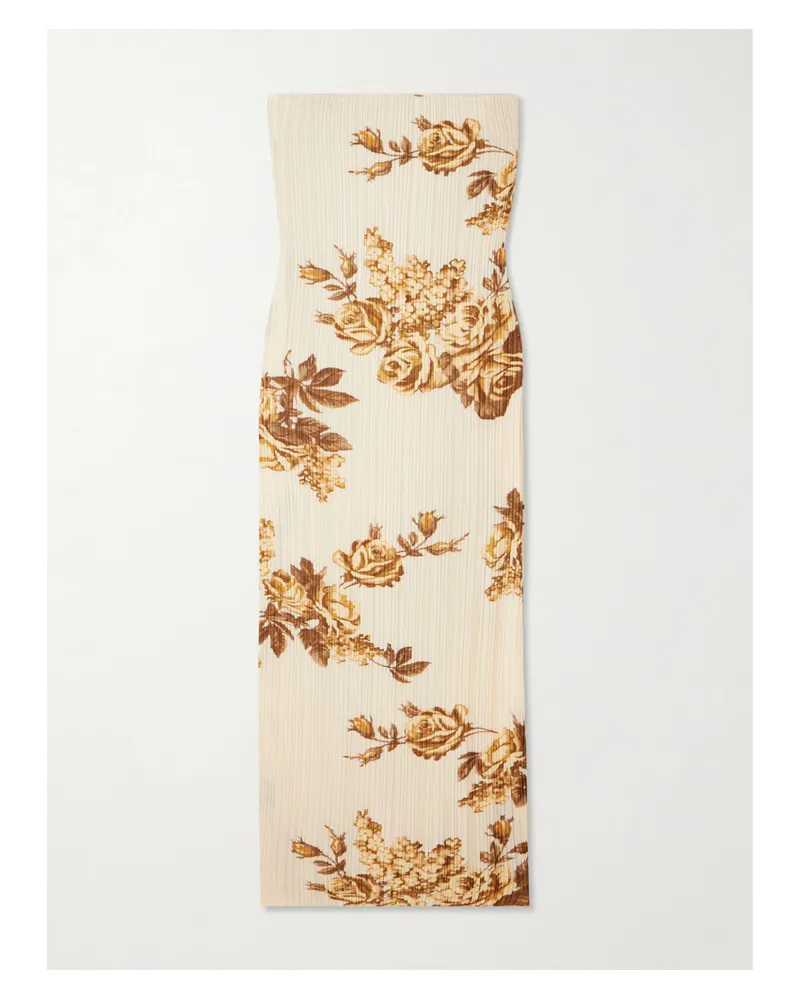 Magda Butrym Trägerloses Midikleid Aus Plissiertem Crêpe Mit Blumenprint - Creme Creme