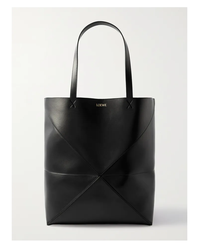 Loewe Puzzle Fold Große, Wandelbare Tote aus Leder Schwarz