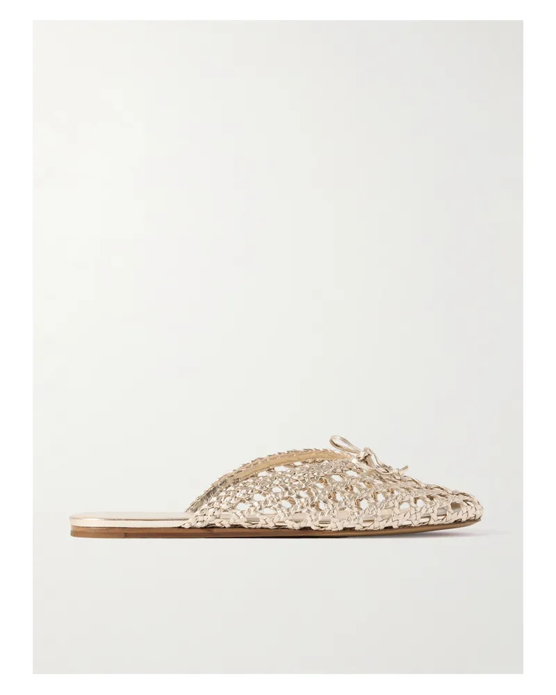 Le Monde Béryl Regency Pantoletten Aus Geflochtenem Metallic-leder Mit Schleife - Gold Gold