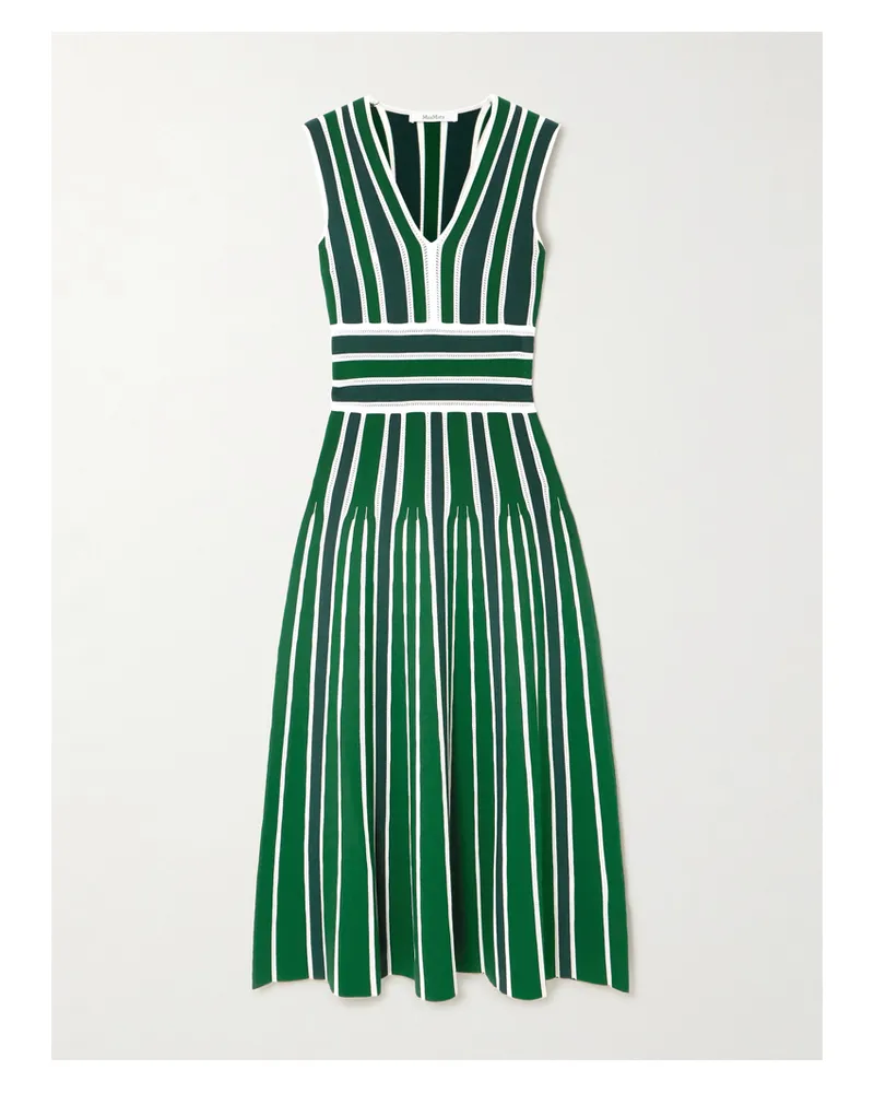Max Mara Tallone Midikleid Aus Gestreiftem Pointelle-strick - Grün Grün