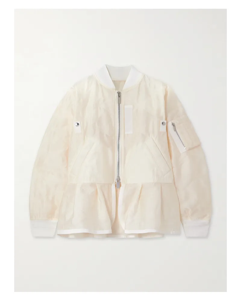 Sacai Jacke Aus Gestepptem Satin Mit Schößchen Ripsbandbesätzen - Wollweiß Wollweiß