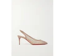 Follies Strass 70 Crystal-embellished Mesh And Glittered Suede Slingback Pumps - Neutrals