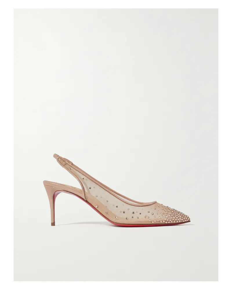 Christian Louboutin Follies Strass 70 Crystal-embellished Mesh And Glittered Suede Slingback Pumps - Neutrals Neutrals
