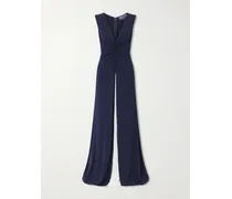 Knotted Pleated Chiffon And Stretch-jersey Gown - Blue