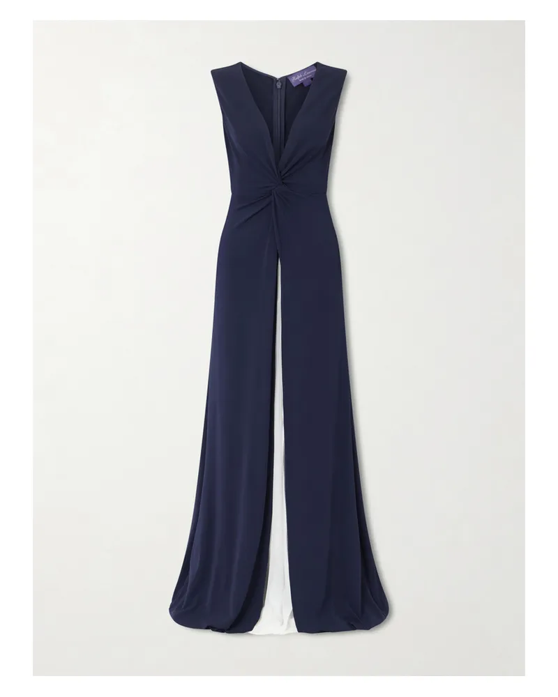 Ralph Lauren Knotted Pleated Chiffon And Stretch-jersey Gown - Blue Blue