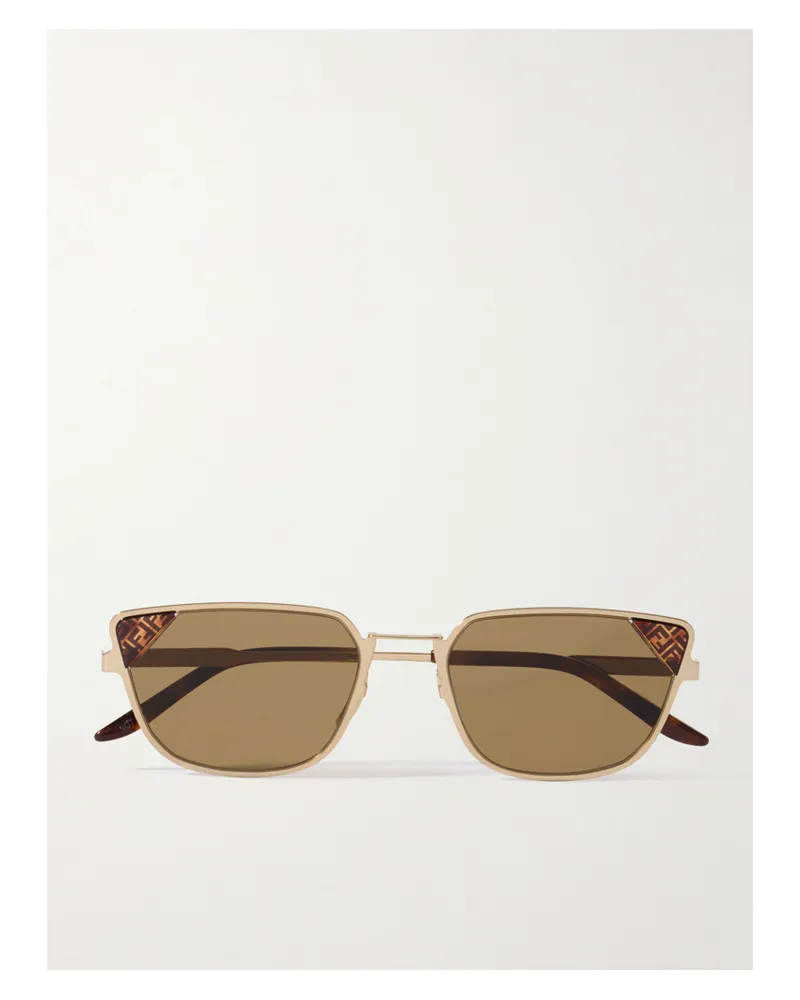 Fendi Signature Goldfarbene Sonnenbrille Mit D-rahmen Und Details Aus Azetat In Hornoptik Gold