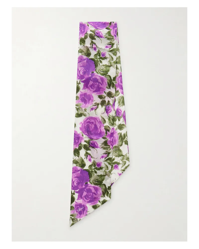 Chloé Floral-print Silk-georgette Scarf - Purple Purple