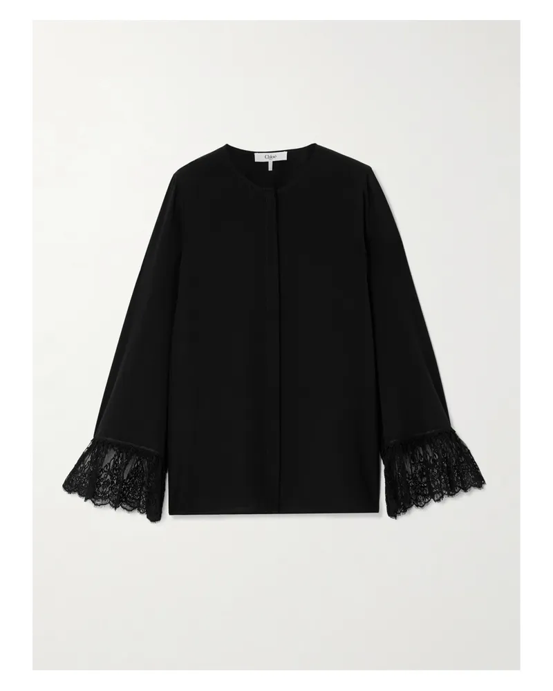 Chloé Hemd Aus Crêpe De Chine Aus Seide Mit Spitzenbesätzen - Schwarz Schwarz