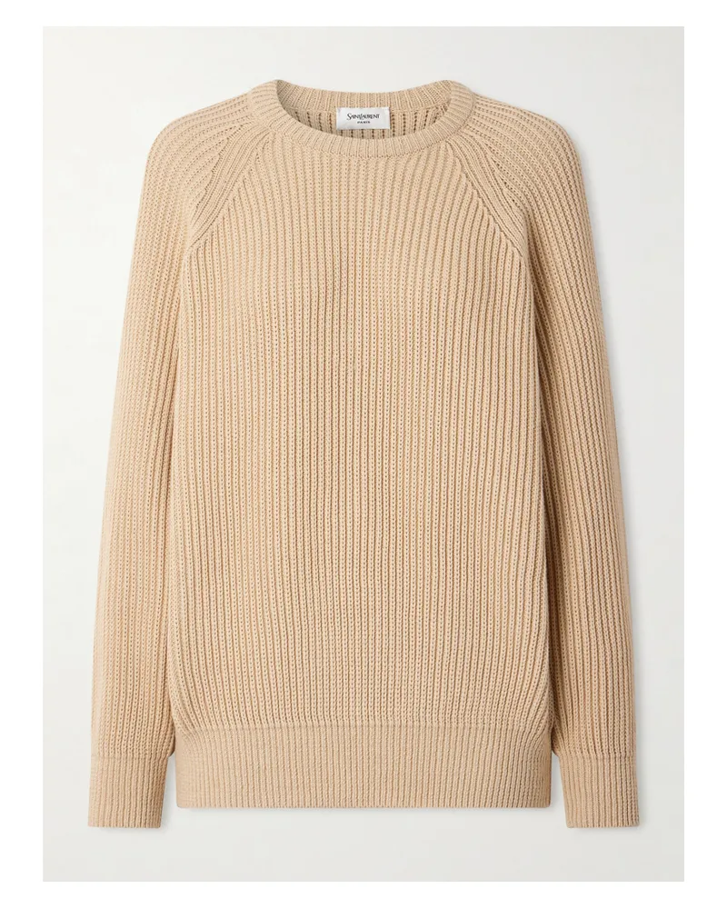 Saint Laurent Ribbed-knit Cotton Sweater - Neutrals Neutrals