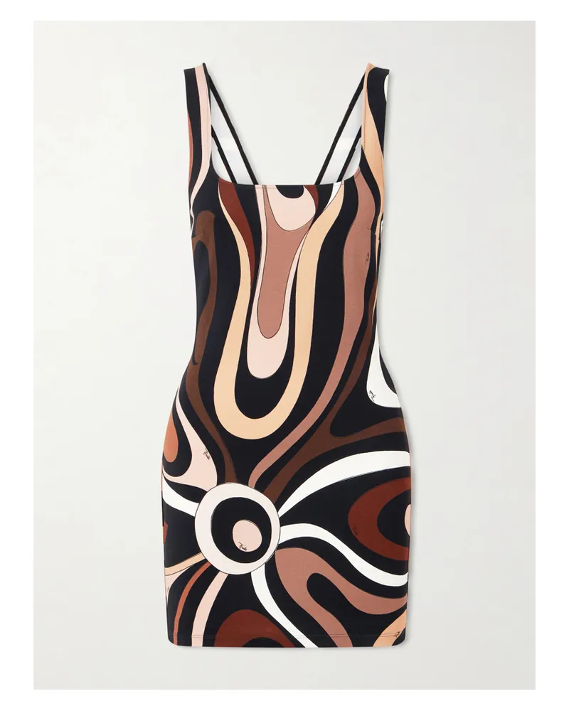 Emilio Pucci Marmo Printed Jersey Mini Dress - Brown Brown