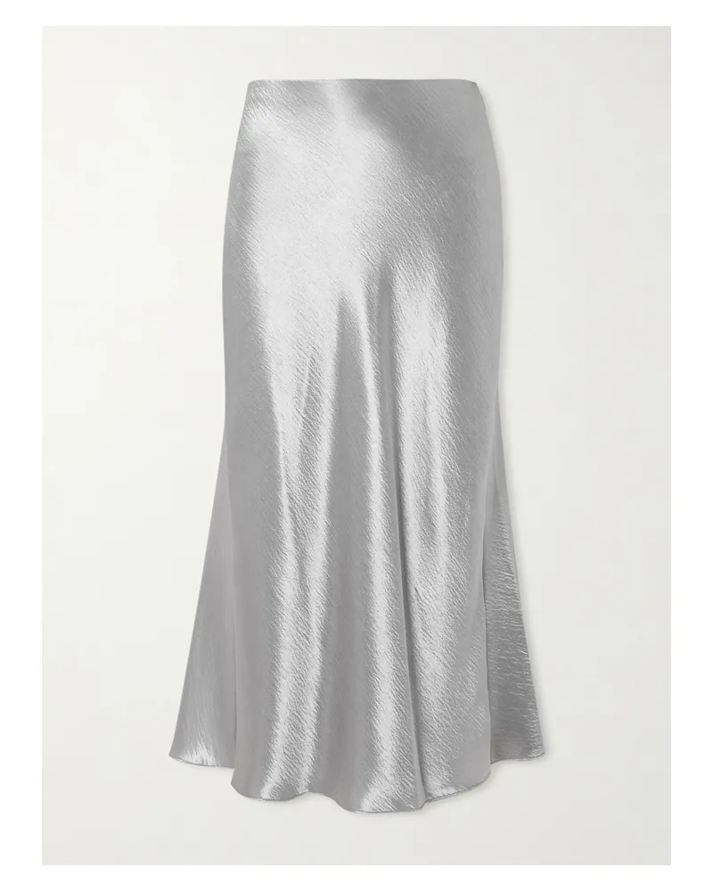 Tory Burch Flared Crinkled Satin Midi Skirt - Silver Silver