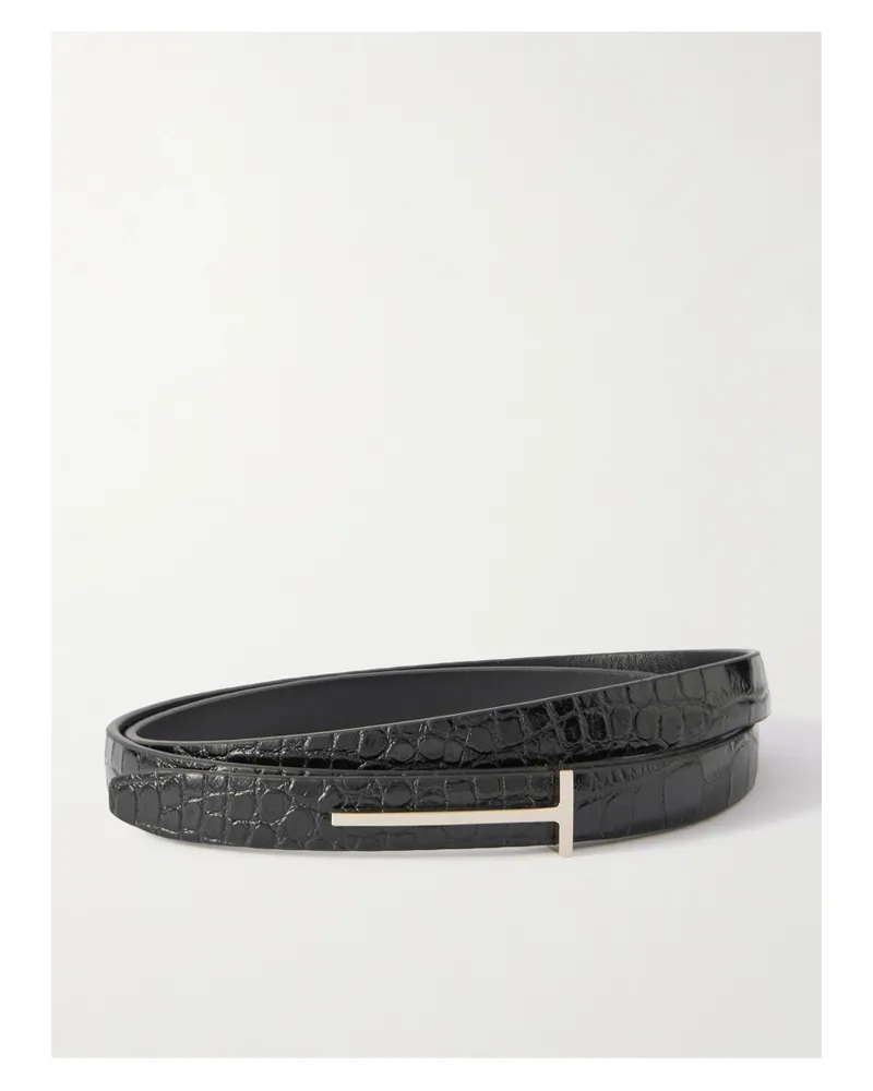Tom Ford Croc-effect Leather Belt - Black Black