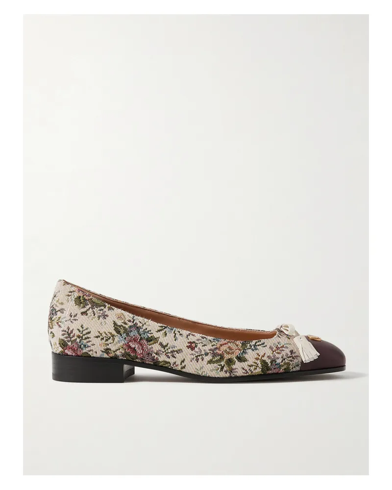 Valentino Garavani Valet Du Roi Flache Slingback-schuhe Aus Geblümtem Jacquard Mit Lederbesätzen - Neutral Neutral