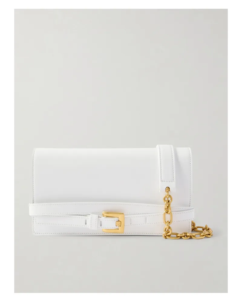 Balmain Shuffle Buckled Leather Shoulder Bag - White White